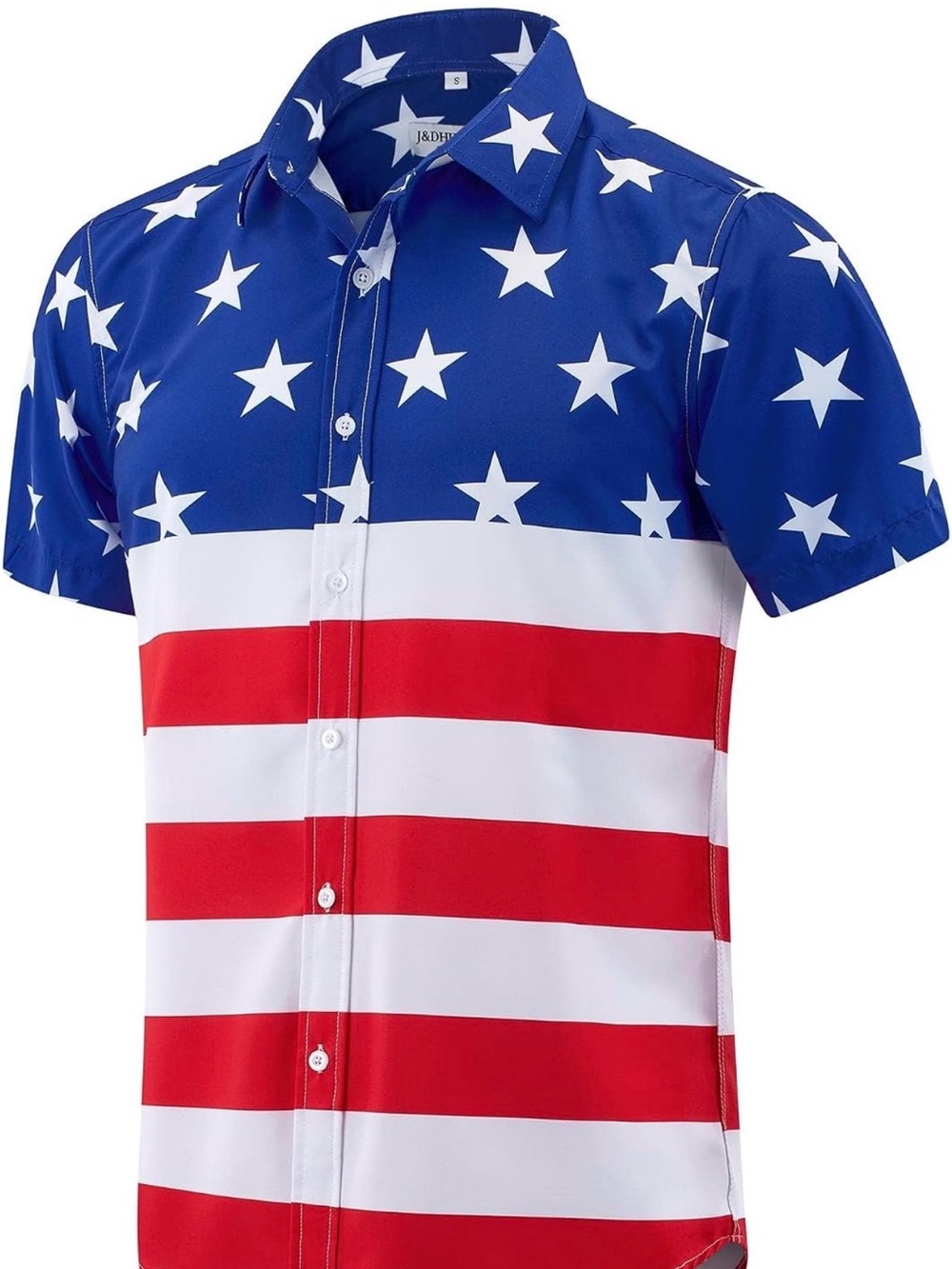 4th July Patriotic Stars & Stripes Short Sleeve Shirt - Blue/Red/White